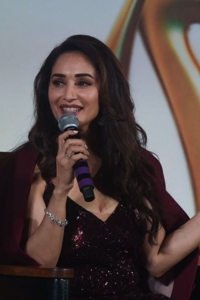 Madhuri Dixit speaks during a press conference 